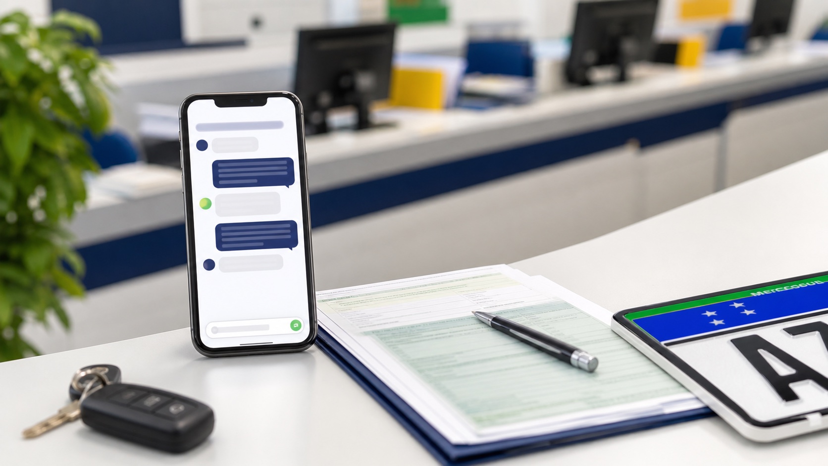 Exemplo de atendimento com documentos veiculares e WhatsApp