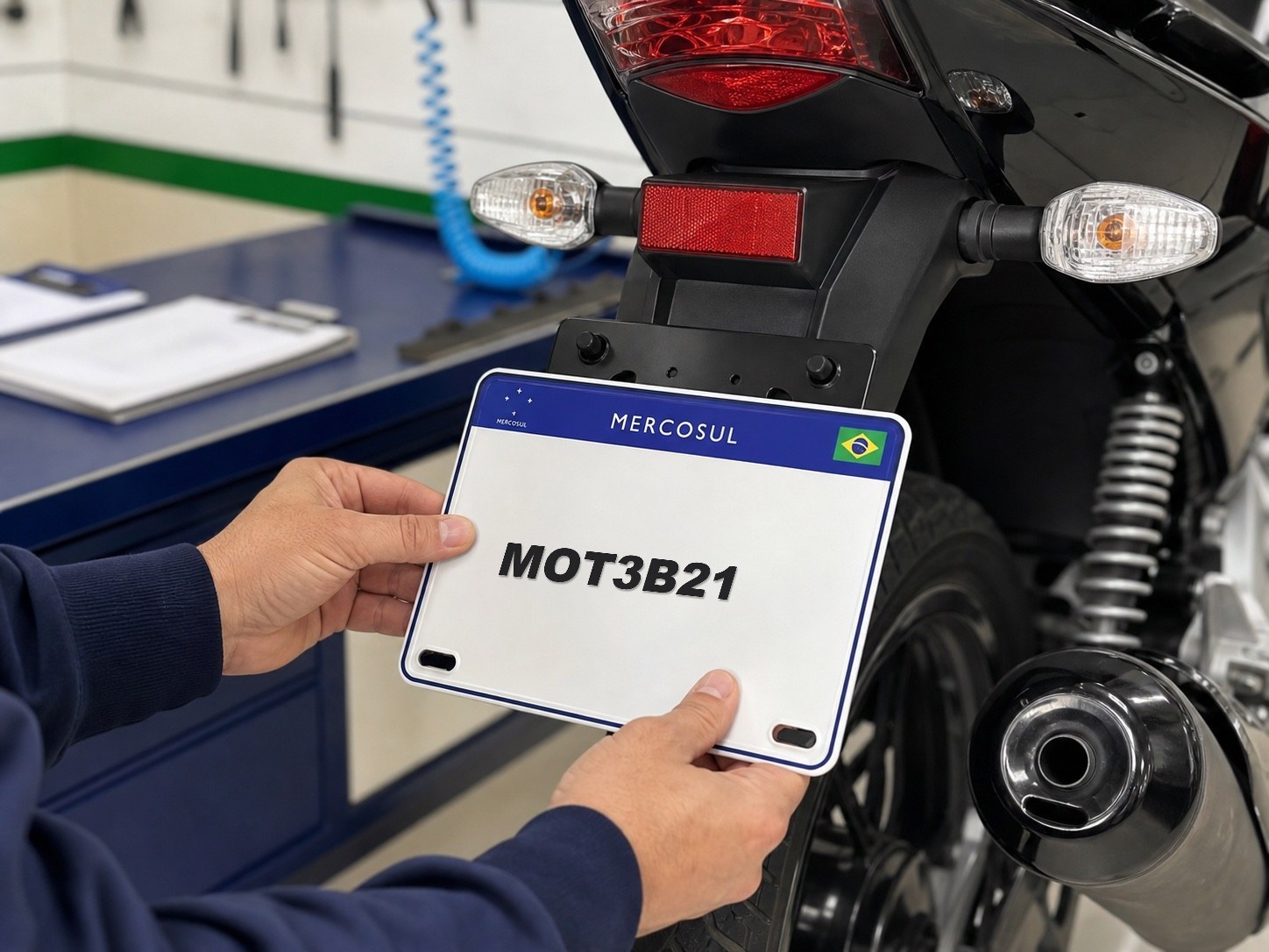 Exemplo de placa Mercosul para moto