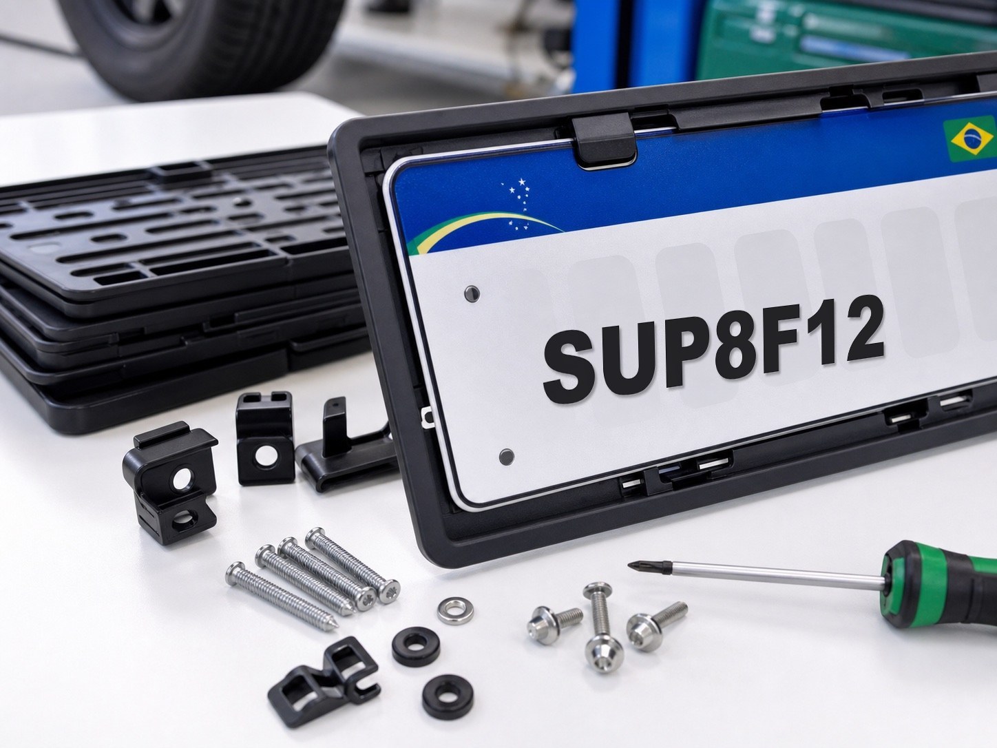 Exemplo de suporte de placas para carro e moto